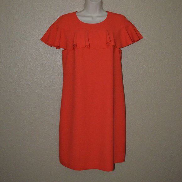 LAST CHANCE $298 Sz 4 Trina Turk Orange Splash Ruffle Shift Dress - Picture 1 of 8